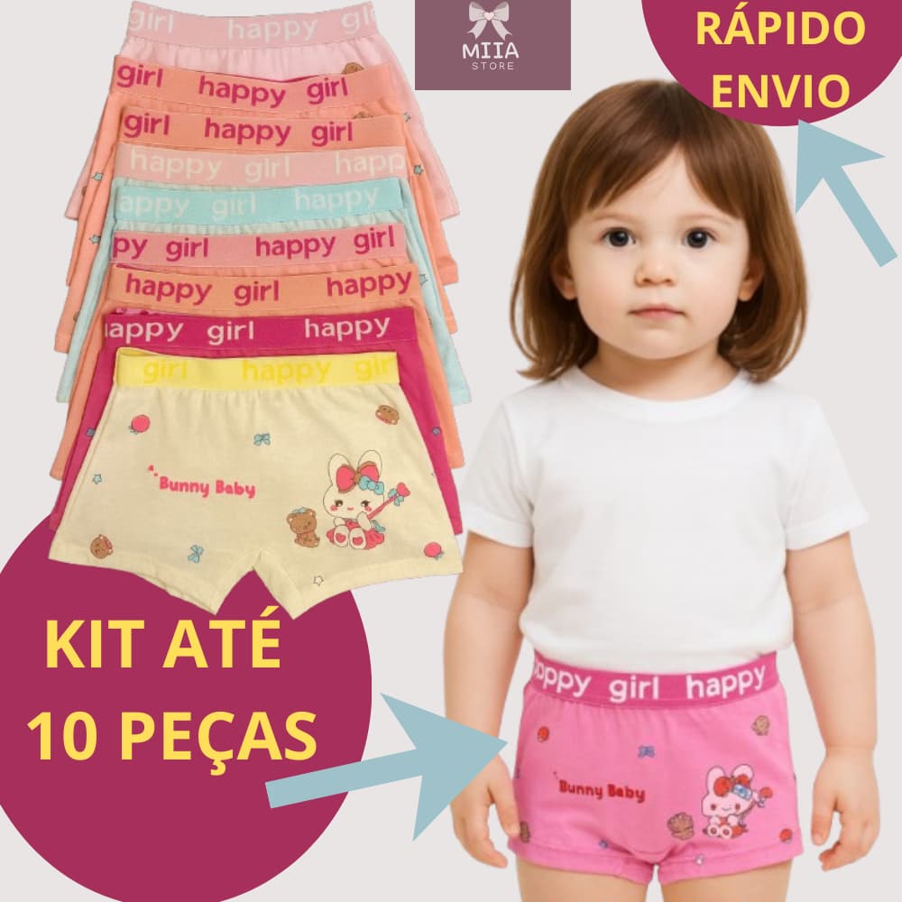 KIT 4/8/10 Calcinhas Infantis com ou sem Algodão menina BOX BOXER SHORTINHO  Importada  2 a 10 anos