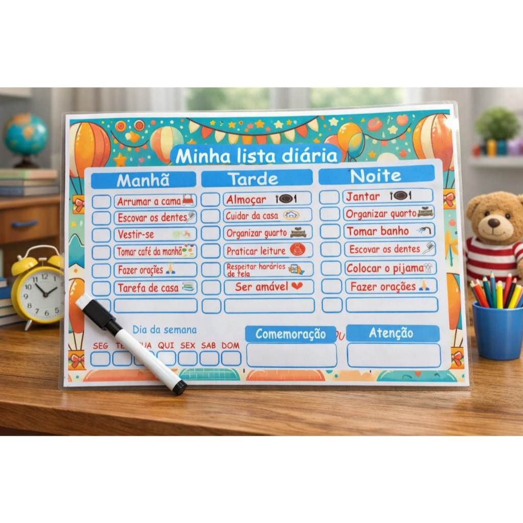 Lista de Rotina Infantil Escreve e Apaga com Ímã Lista de Atividades Diária para Crianças