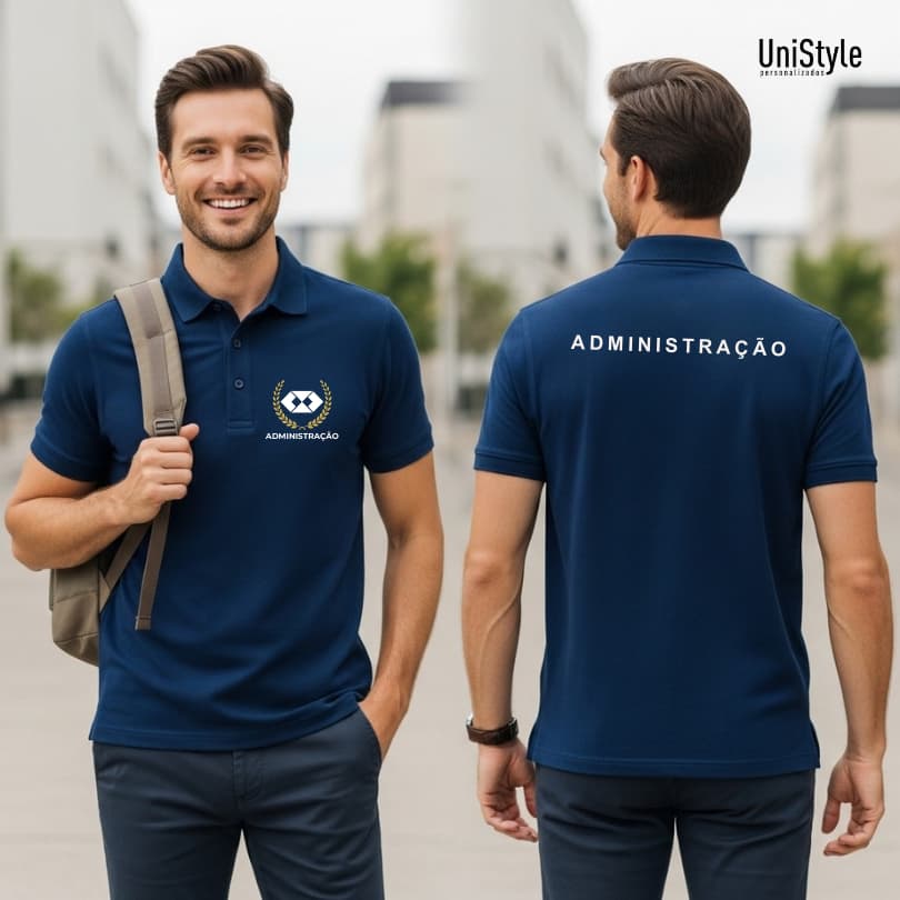 Camisa Polo Administração Profissões Unissex e Baby Look Brasão em Malha Piquet Premium