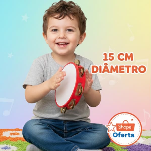 Pandeiro Infantil Brinquedo Musical 15cm Colorido Educativo Instrumento