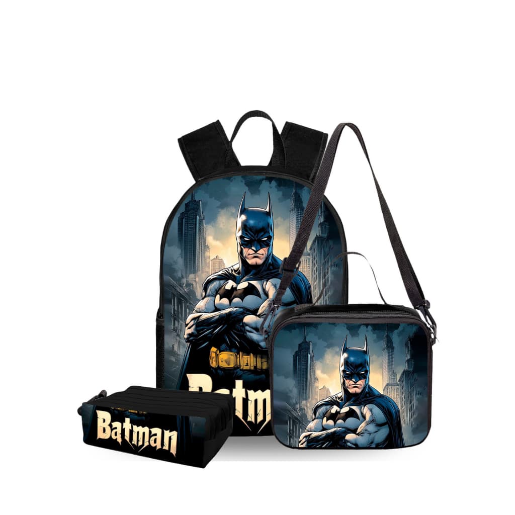 Mochila Escolar Infantil Batman Kit Completo Lancheira + Estojo Resistente e Acolchoada nas Costas