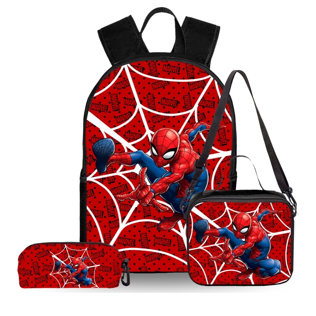 Kit Mochila Infantil Escolar Homem Aranha Spider Com Bolsos Laterais e interno Costas Acolchoadas