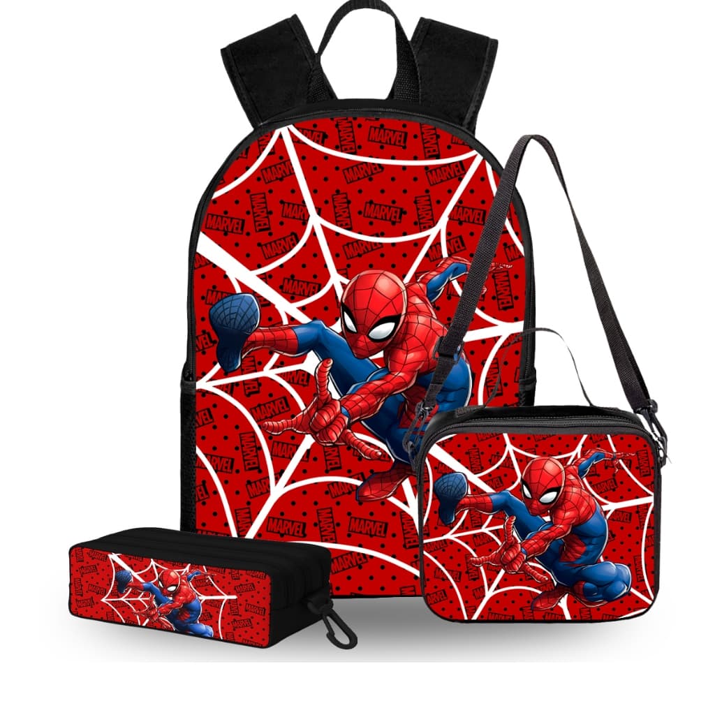 Kit Mochila Infantil Menino Escolar Homem Aranha Lancheira Térmica + Estojo Bag 3 Repartições