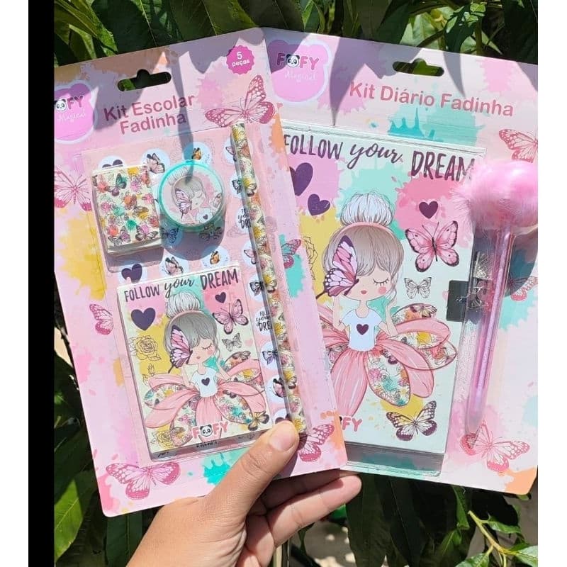 Kit Diário Fofy Fadinha CaMiMa Presentes 9 Itens Papelaria Fofa Kawaii Escolar Cadeado