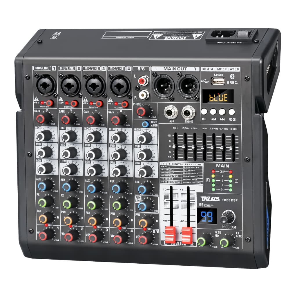 Mesa De Som TDS6 6 Canais mixer 48v 99 Efeitos PC Usb Mp3 Equalizador 110-240v TKLBLS