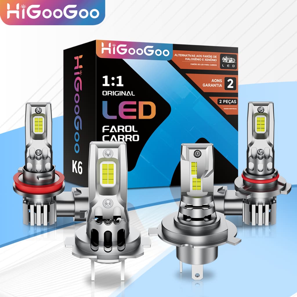 HiGooGoo K6 18000LM 1:1 Plug and Play Carro Lâmpadas Inserção Direta Super Brilhante LED 6000K H4/H7/H11/HB3 12V 90W