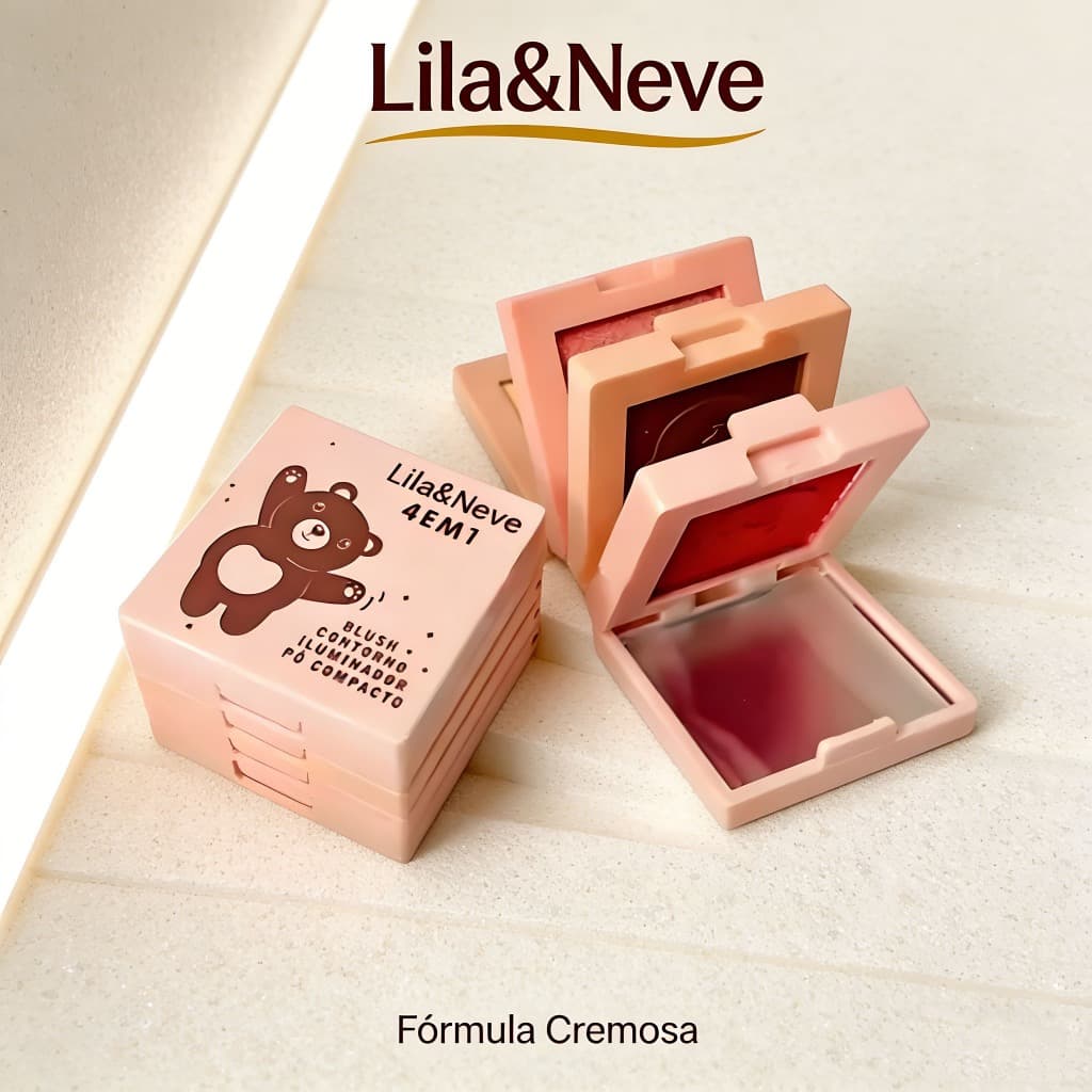 Paleta Lua & Neve: Blush, Contorno, Pó Iluminador | Espelho Incorporado | Acabamento Versátil