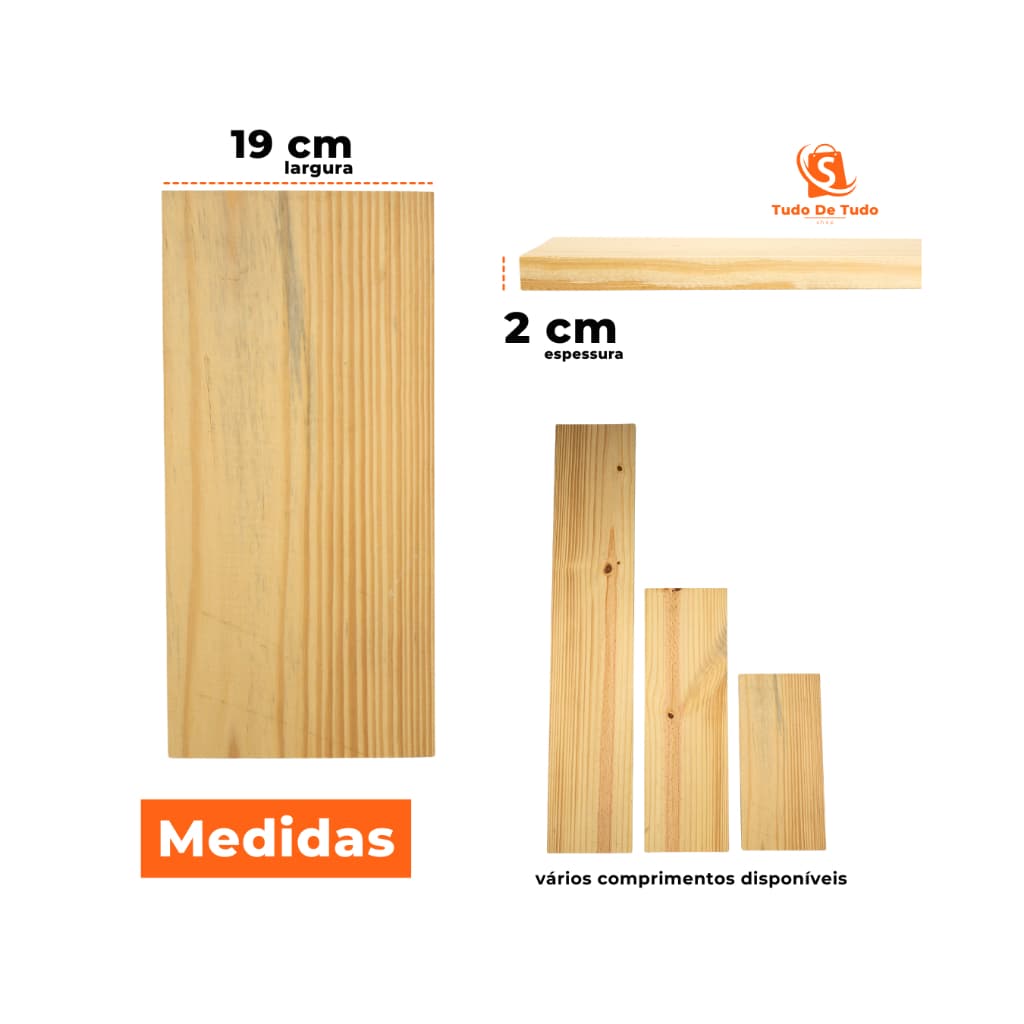 Tábua Madeira Pinus 19cm Largura x 2cm Espessura Prateleira Estante Artesanato Decoração Móveis