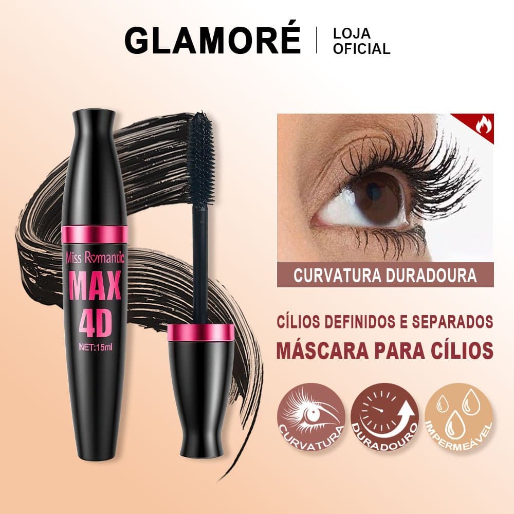 Máscara de Cílios Miss Romantic 4D 15ml | Alongamento + Volume | Define e Dá Volume