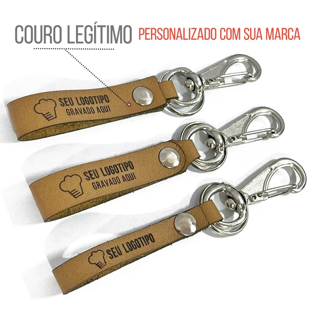 chaveiro em couro de verdade personalizado gravado a laser dos dois lados - 30un