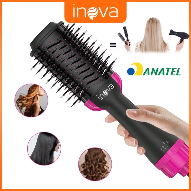INOVA Elétrica Secador de cabelo Professinal 2 em 1 Escova Oval Easy Escova Secadora e Alisadora 110v e 220v