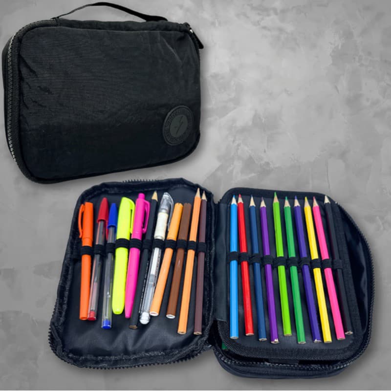 Estojo Kit Escolar Organizador Grande Com Divisória Bolsinha
