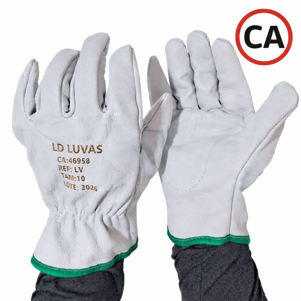 Kit 5 Luva Segurança Couro Vaqueta Total Petroleira CA c/Reforço Resistente EPI Pedreiro Eletricista Marcineiro