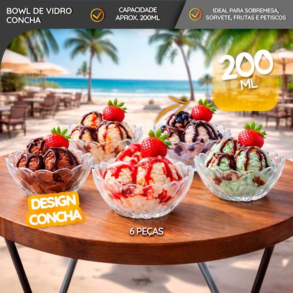 Taça Sobremesa Vidro Sorvete kit 6 peças