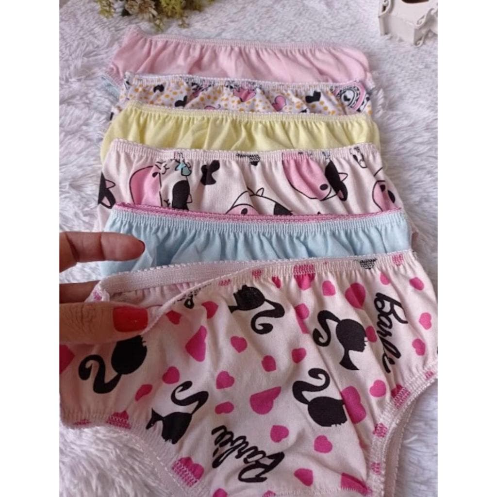 Kit 10 Calcinha Infantil Com Forro 100% Algodão Estampa Sortida 1 a 6 Anos Conforto Meninas Kids Crianças bebes Enxoval