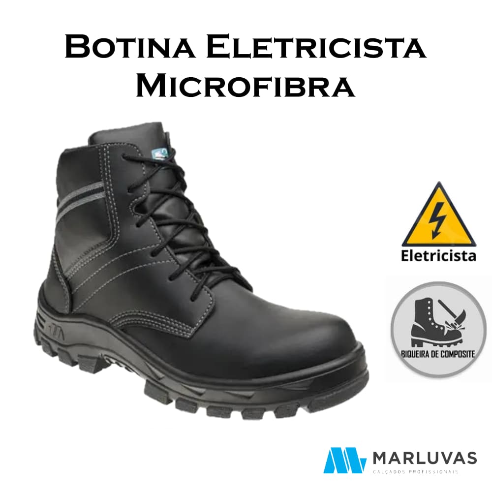 Bota de Segurança Eletricista Microfibra Bico Composite Preto C/ Cadarço Marluvas