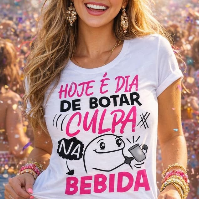 Camiseta Blusa Carnaval Feminina Masculina Estampa Carnaval Colorida e Alegre
