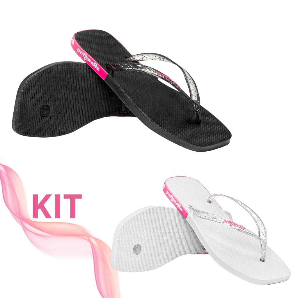 Kit Chinelo Feminino Traserinha Casual Branco Preto Confortável
