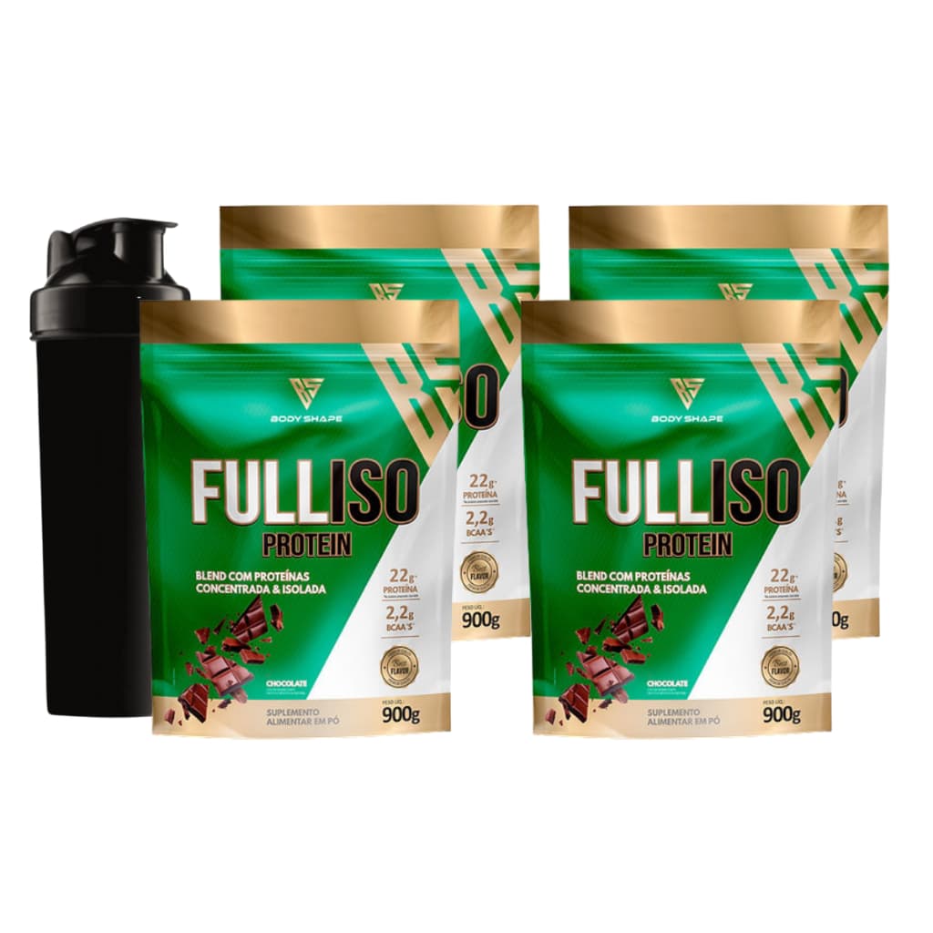 Kit 4x Whey Protein Full Iso Protein Blend 900g Refil + Coqueteleira - Body Shape
