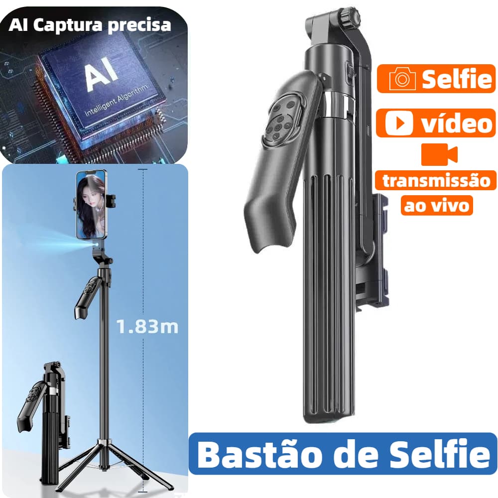 Tripé de bastão de selfie para celular de 1,83 m, controle remoto5.2, portátil，Rastreamento facial de AI em 360° AL-ZP55