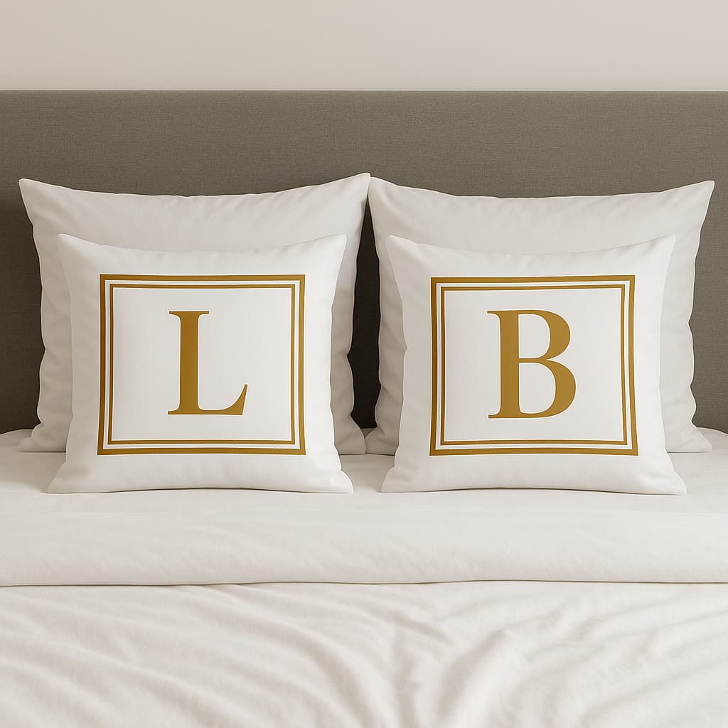 Almofada Decorativas 40x40cm Poliester Branco com Estampa Dourada– Modelo Casal Love