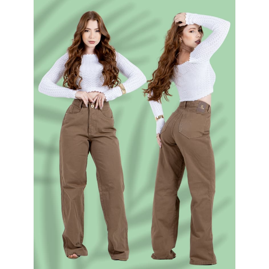 Calça Wide Leg Feminina Com Cintura Alta Moderna  Confortável e Com Bolsos Funcionais Para Dia a Dia
