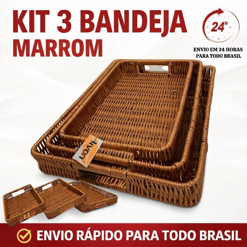 kIt 3 Bandejas Organizadora RETANGULAR Cesto para servir Café, Frios, Doces e Petiscos