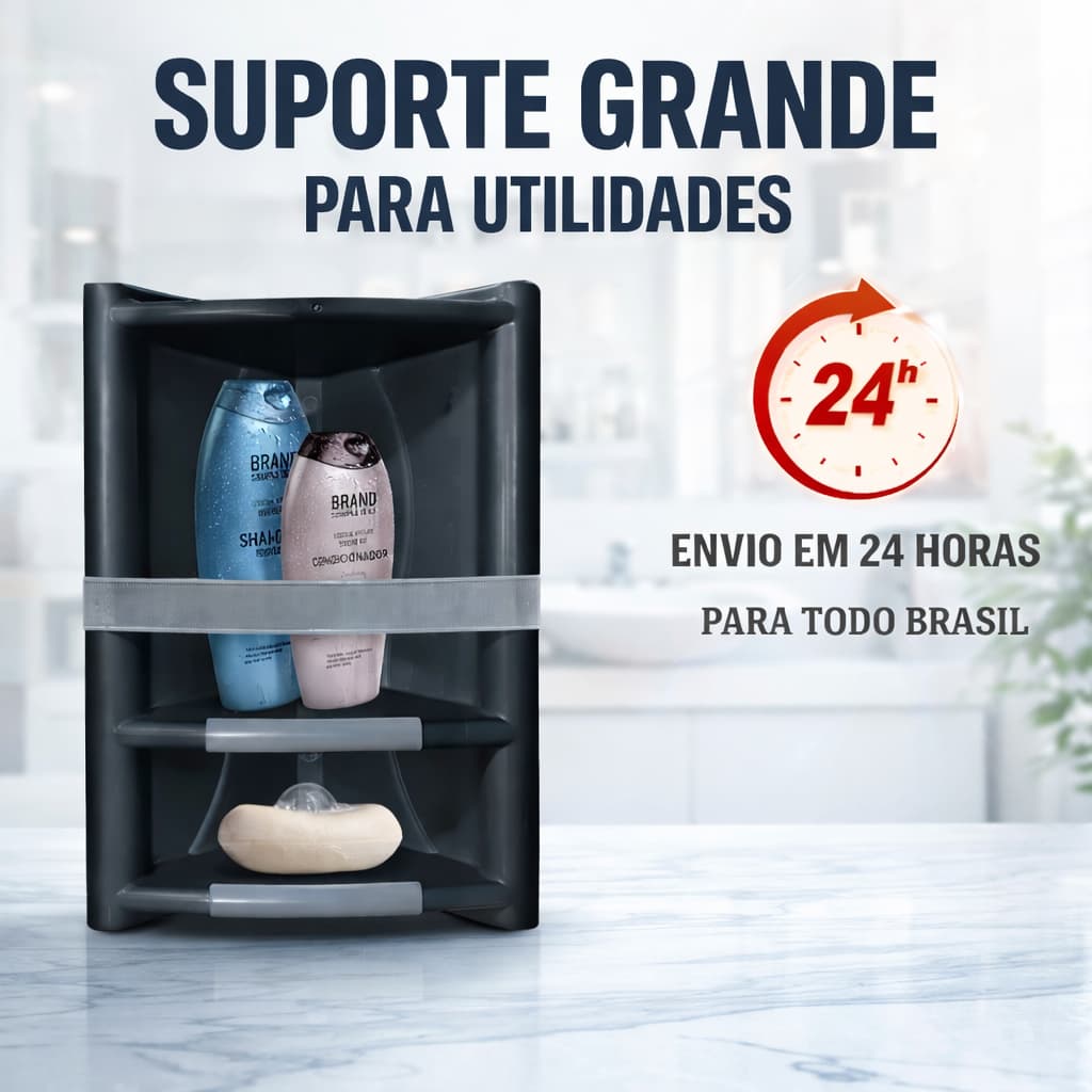 Organizador Suporte preto  Cantoneira Porta Sabonete Shampoo Banheiro Resistente