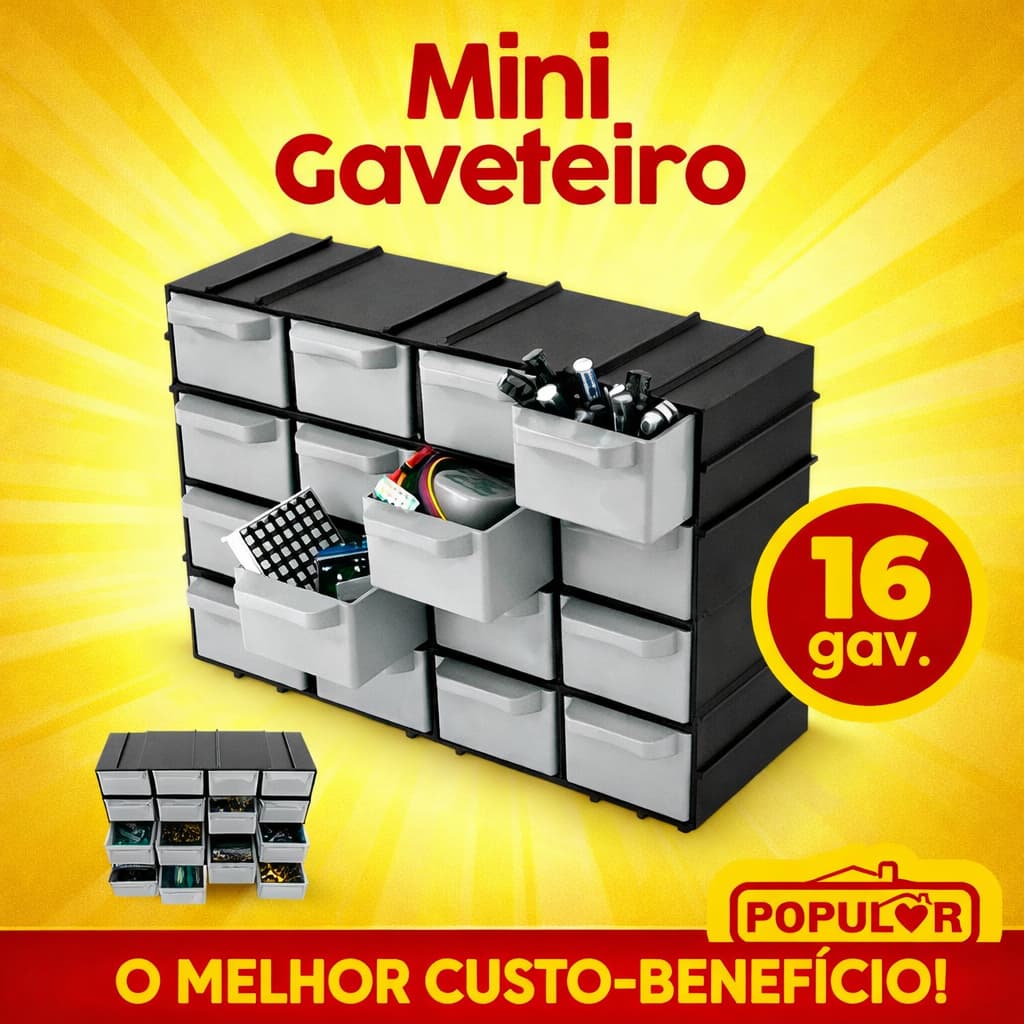 Gaveteiro Organizador Multiuso Com 16 Gavetas 7001 Arqplast Plástico