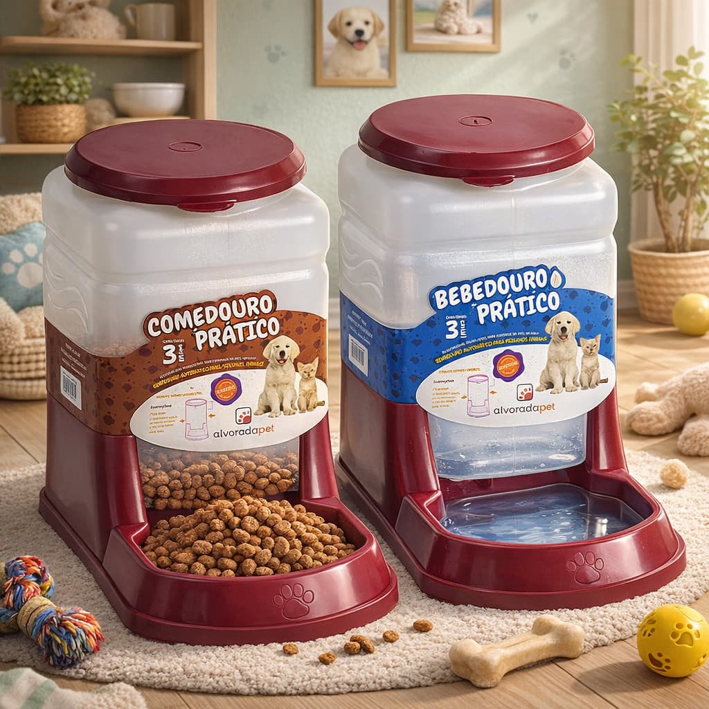 Comedouro Bebedouro 3 Litros Dispenser Prático Automático para Cães Gatos Pet Água Ração Promoção
