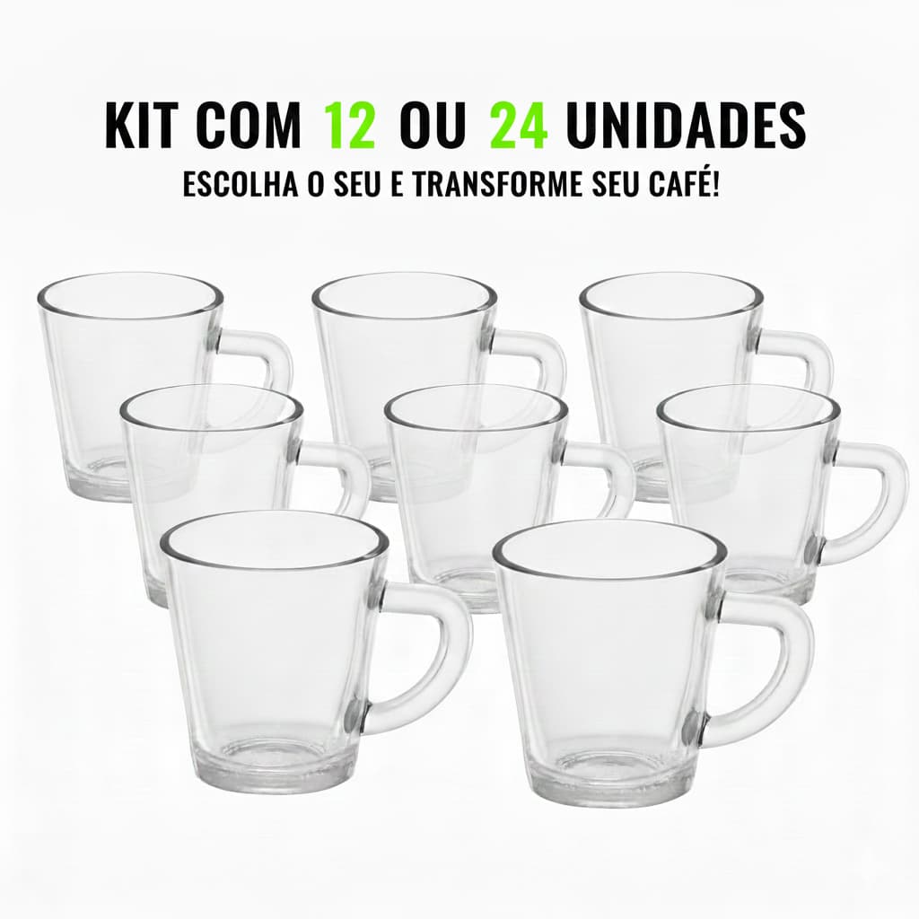 Kit Com 12 ou 24 Xícaras Café Vidro 70ml Qualidade Expresso Bebida