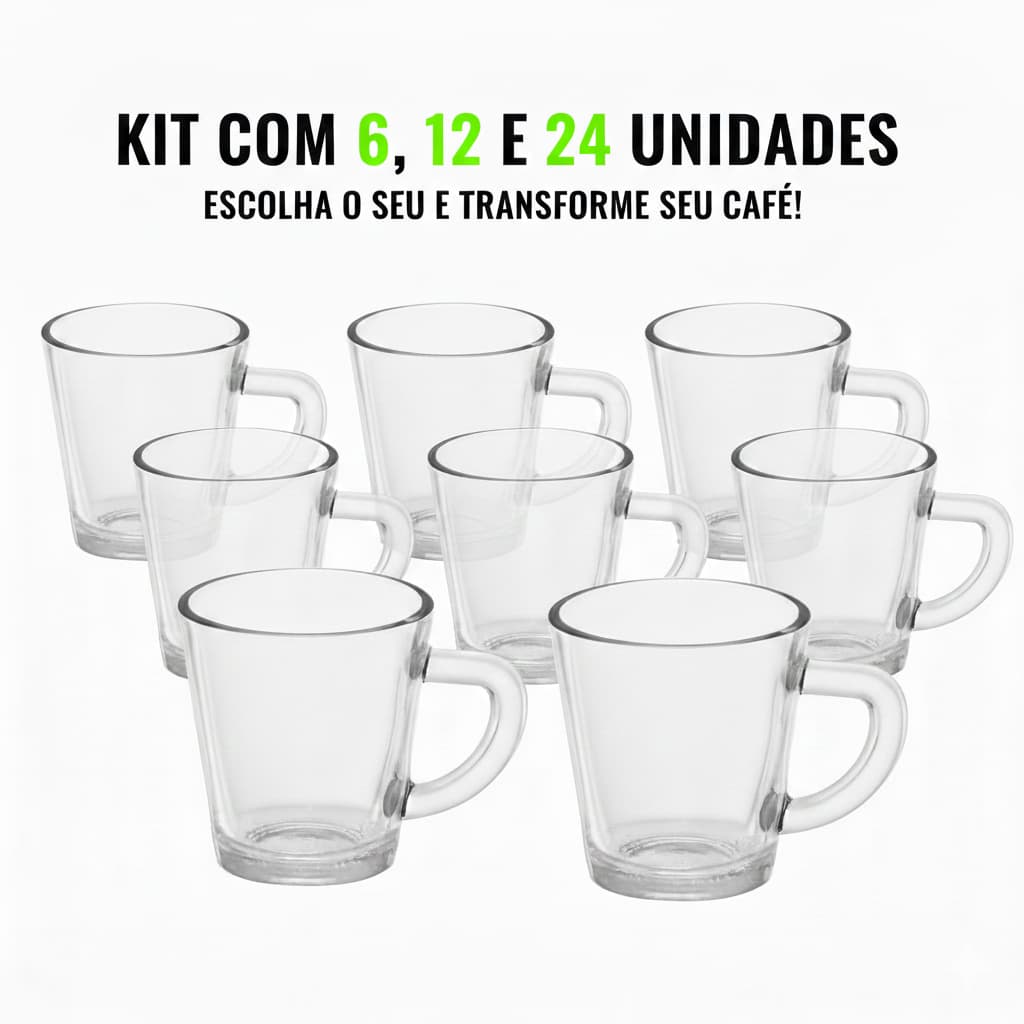 KIT 6, 12 ou 24 Xícaras de Café de Vidro 70 ml Resistente Transparente Nespresso Bebidas Chá