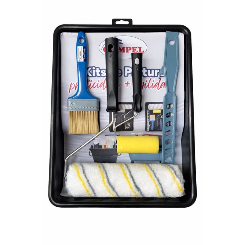 Kit Pintura Profissional 6 Peças – Acabamento Sem Respingos | Rolo 23cm + Rolo Espuma + Pincel 2,5” + Bandeja Grand
