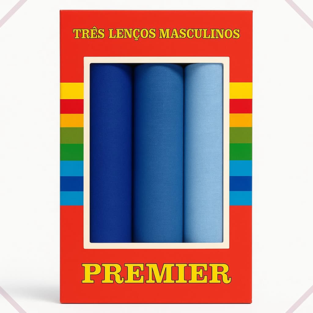 Kit 3 Lenços De Algodão Masculino Tradicional Premier 32x32 cm