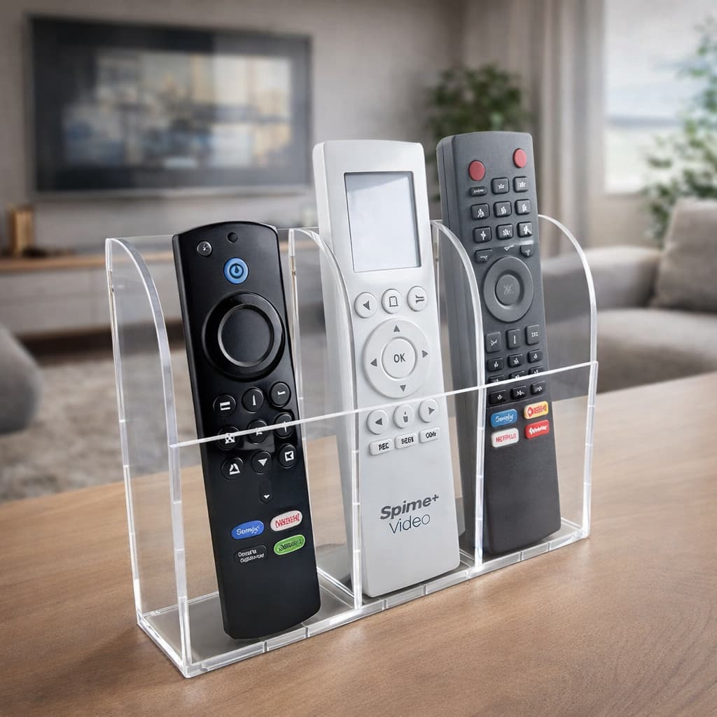 Suporte para Controle Remoto Acrílico 3 Divisões Organizador para Sala TV Mesa Rack