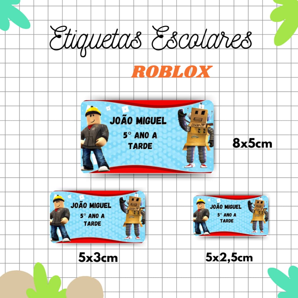 Kit Etiqueta Escolar Roblox l Adesivos Escolar l Etiquetas Personalizadas l Material Escolar l Volta as Aulas