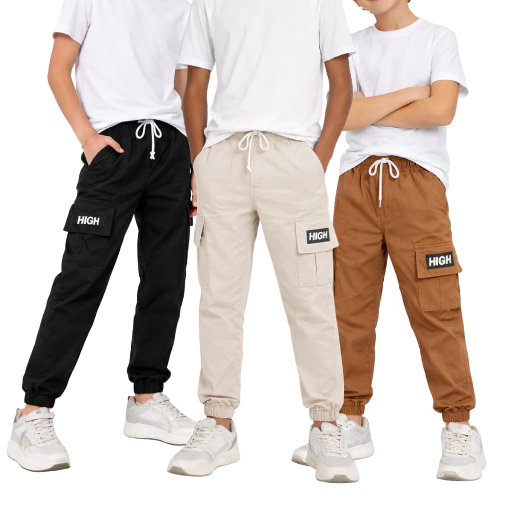 Calça bordada Jogger Cargo Infantil e Juvenil Masculina 10 a 16 Anos Confortável Calça Para Meninos