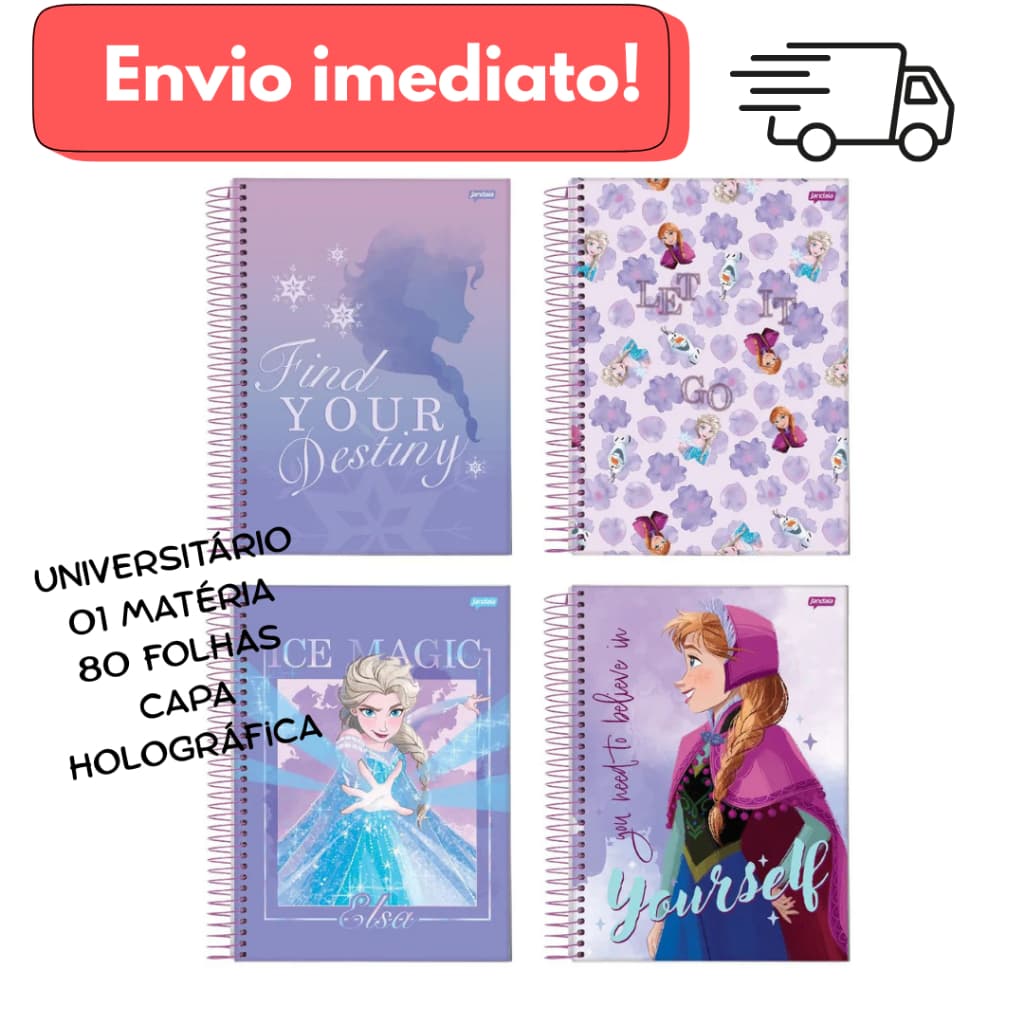 Caderno Universitário Frozen -  Jandaia 1 Matéria 80 Folhas Capa Dura