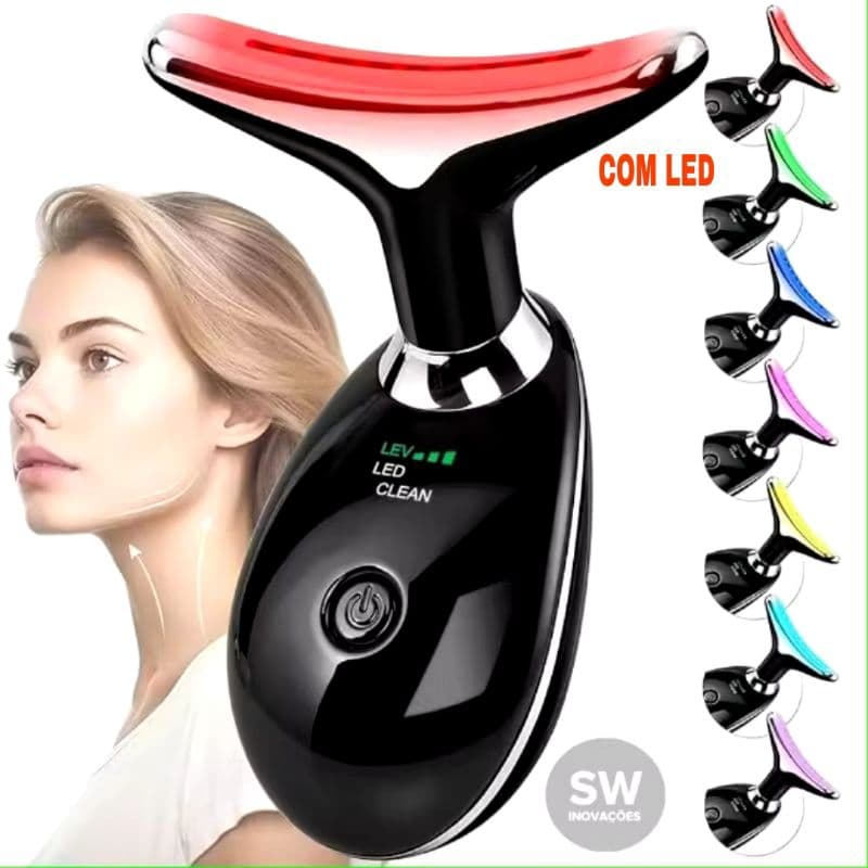 Massageador Facial LED Pescoço Aparelho Estética Massagem Firmadora Rosto Cuidado Pele