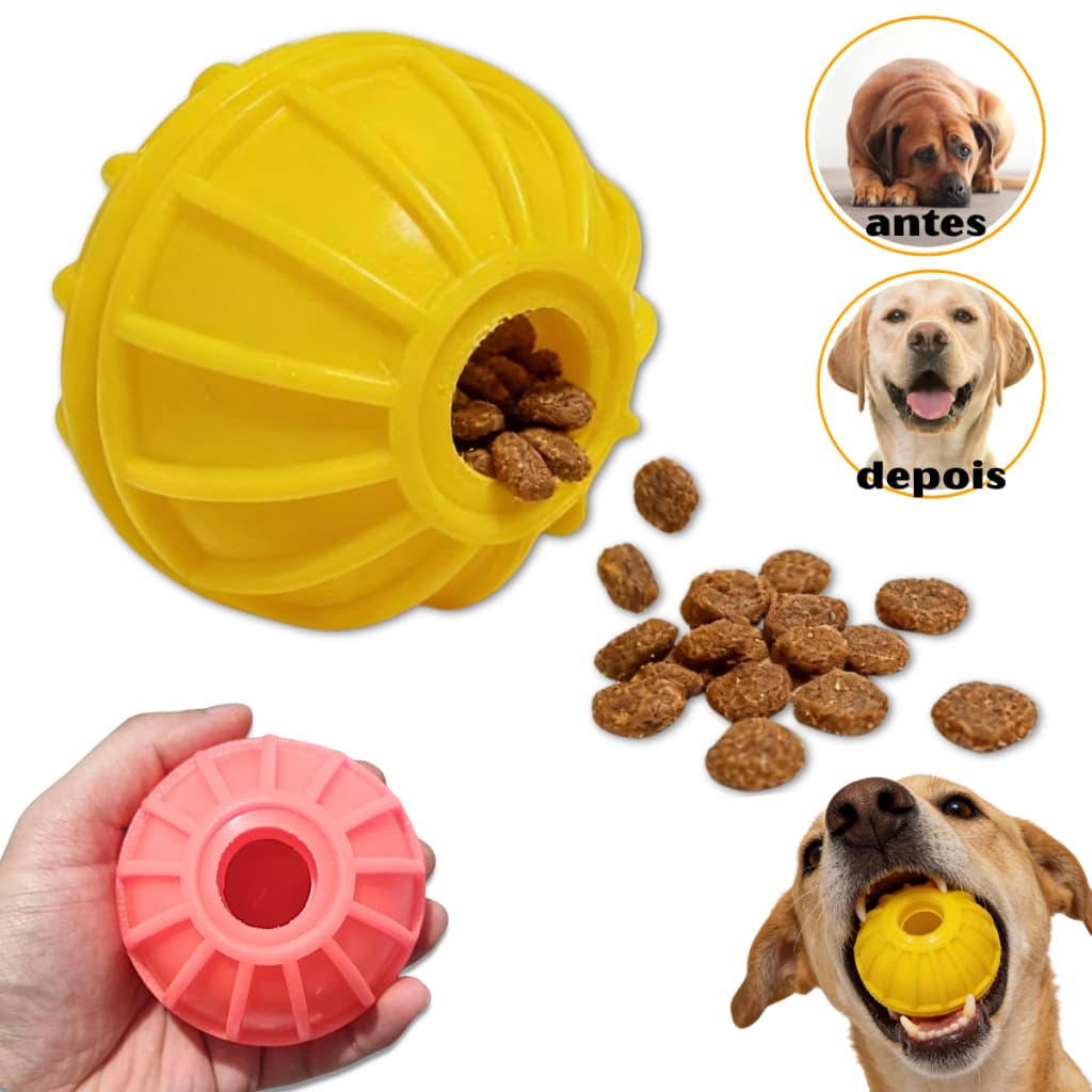 Brinquedo Bola Interativo para Cães Porta Petiscos Ração Antiestresse Sortido Fácil de Limpar