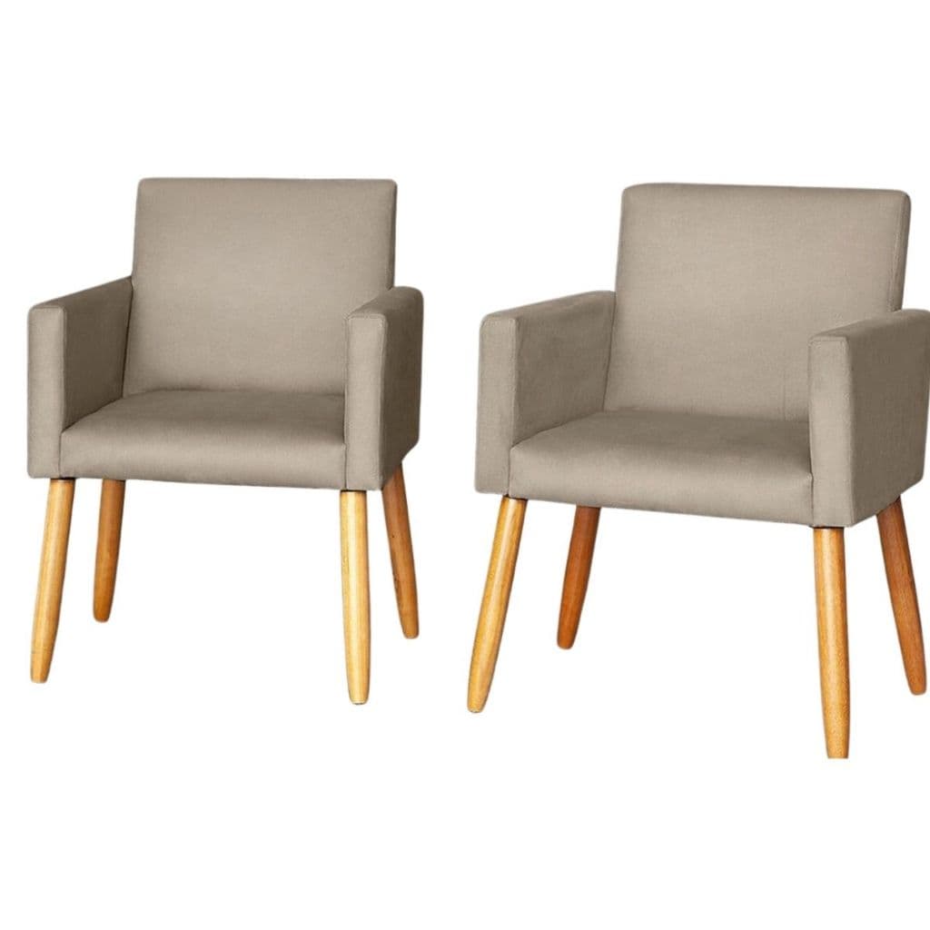 Jogo 2 Poltronas Tecido Suede Decorativa para Recepção Pés de Madeira Resistente