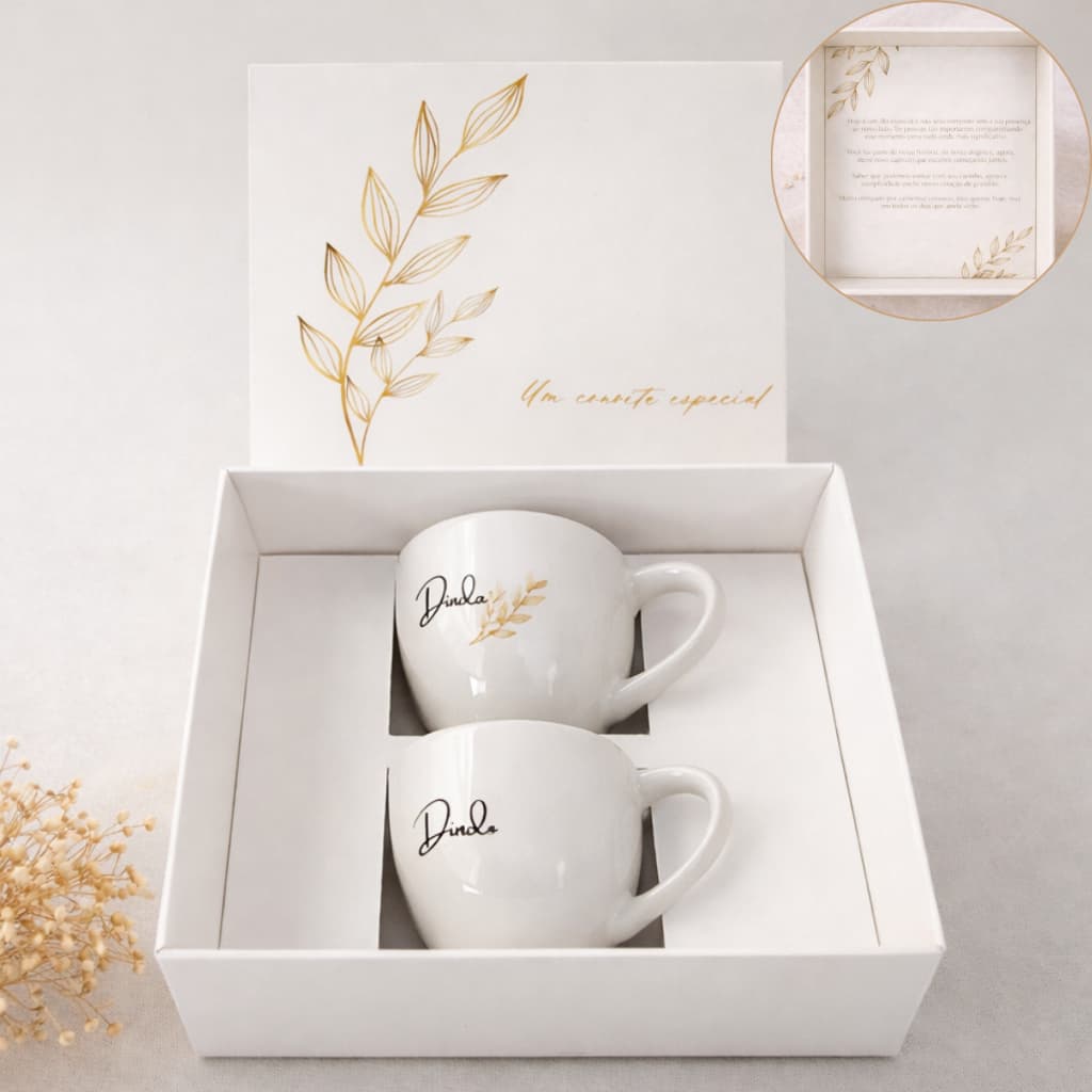 Caixa com Xícara de porcelana para padrinhos de Batizado personalizada