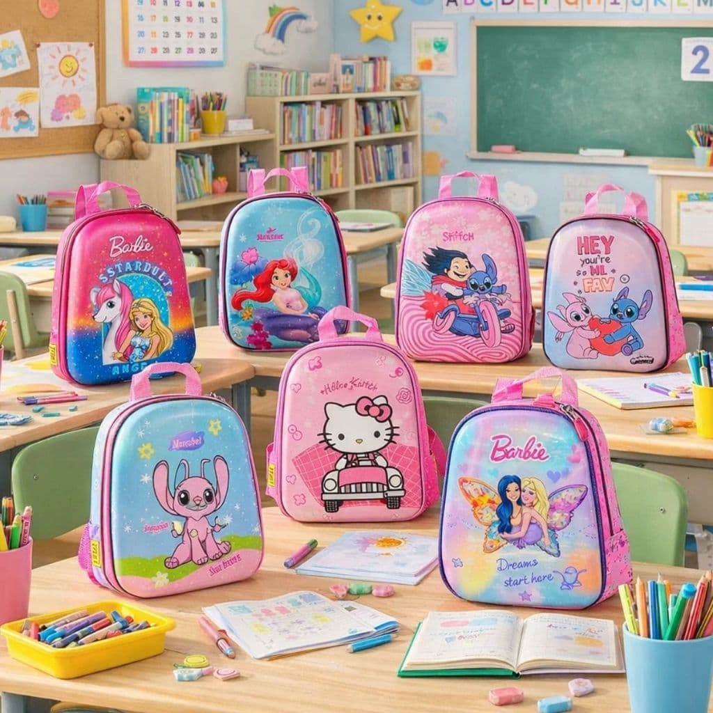 Mochila Infantil Costas 3D Premium Tamanho P Princesas Stitch Barbie Hello Kitty Criança Escolar