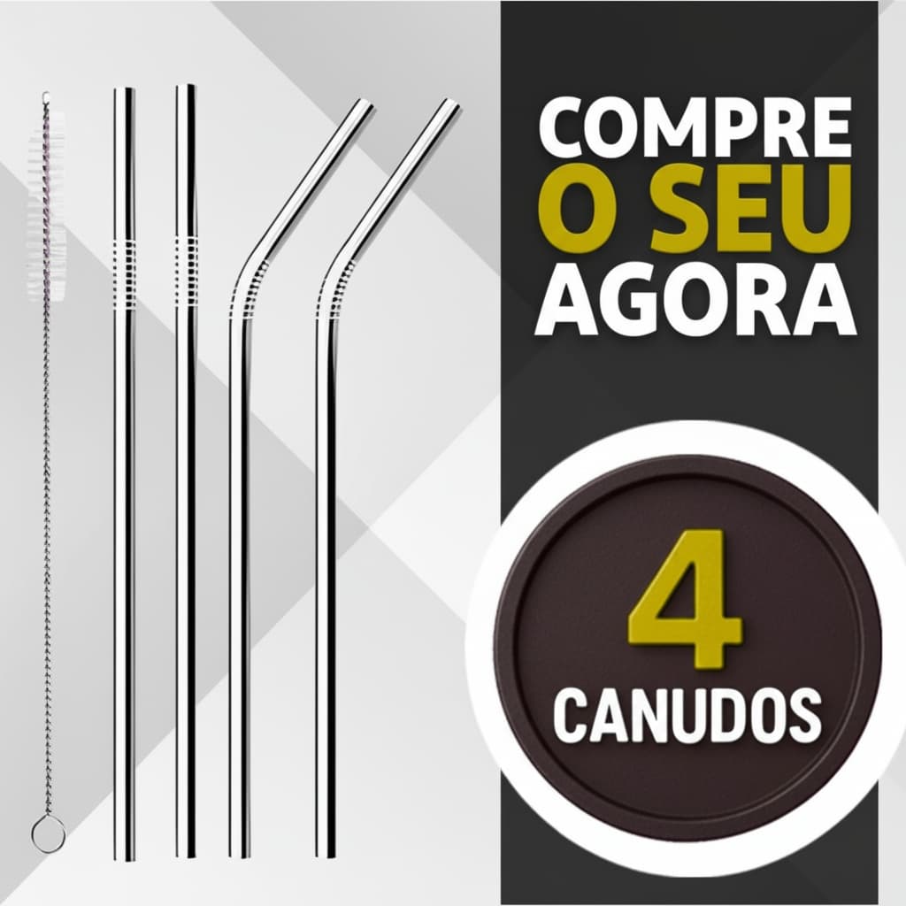 Combo 04 Canudos Inox Com Escova Ecológico Reutilizáveis Sustentáveis