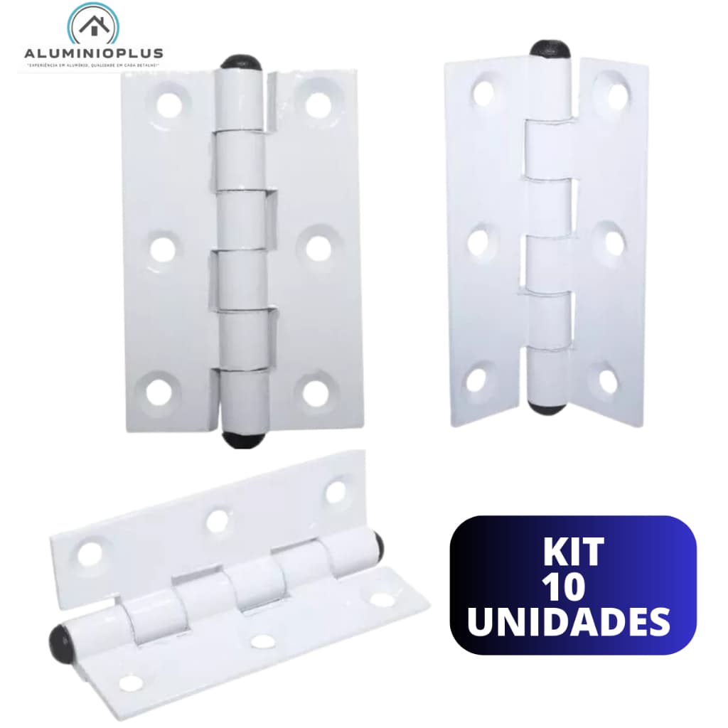 Dobradiça em alumínio para portas 64 x 40 mm – kit com 10 unidades
