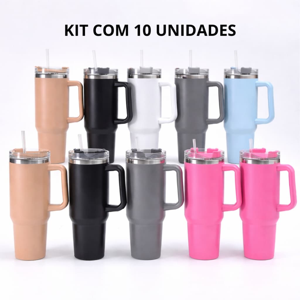 Kit 10 Copos Térmicos 1.2L com Tampa de Acrílico e Trava 360º