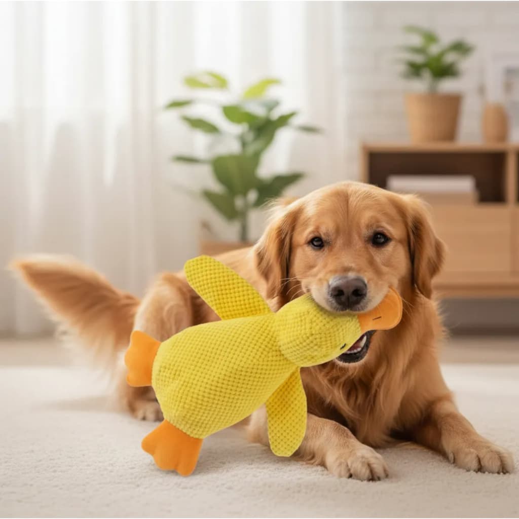 Pato Pelúcia Para Cães Brinquedo Anti Estresse Com Apito Amarelo