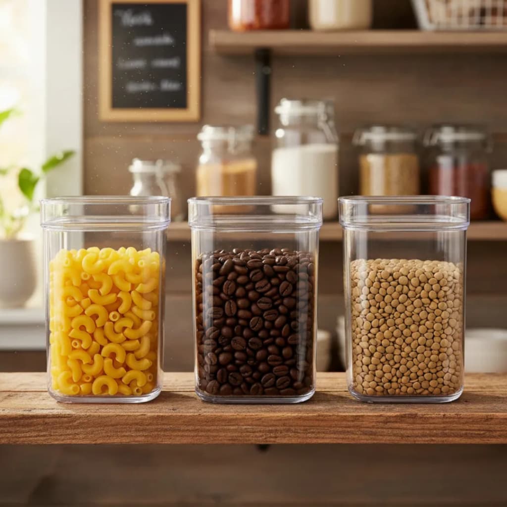 Kit 3 Potes Herméticos 800 ml Acrílico Cristal Empilháveis Organizadores Para Mantimentos Cozinha