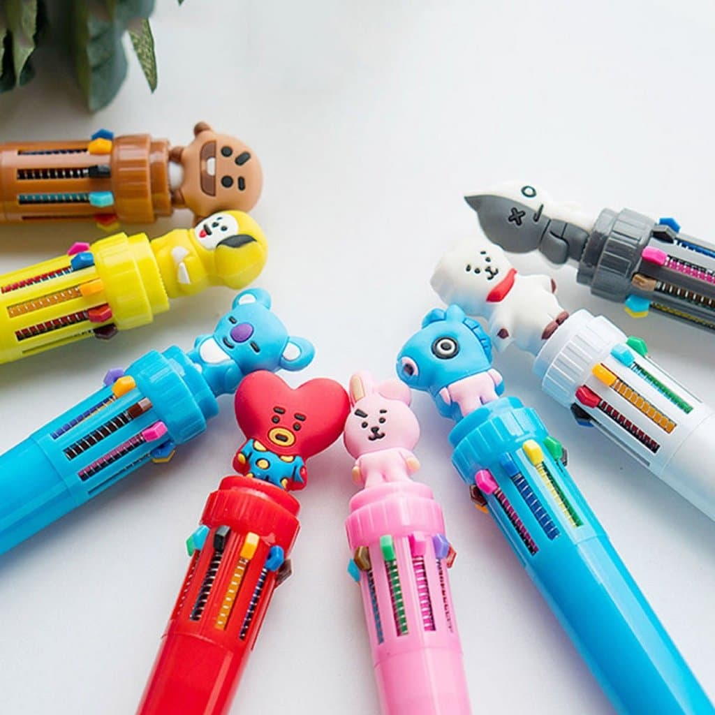 Caneta Colorida BT21 10 Cores K-Pop BTS | Papelaria Fofa Criativa