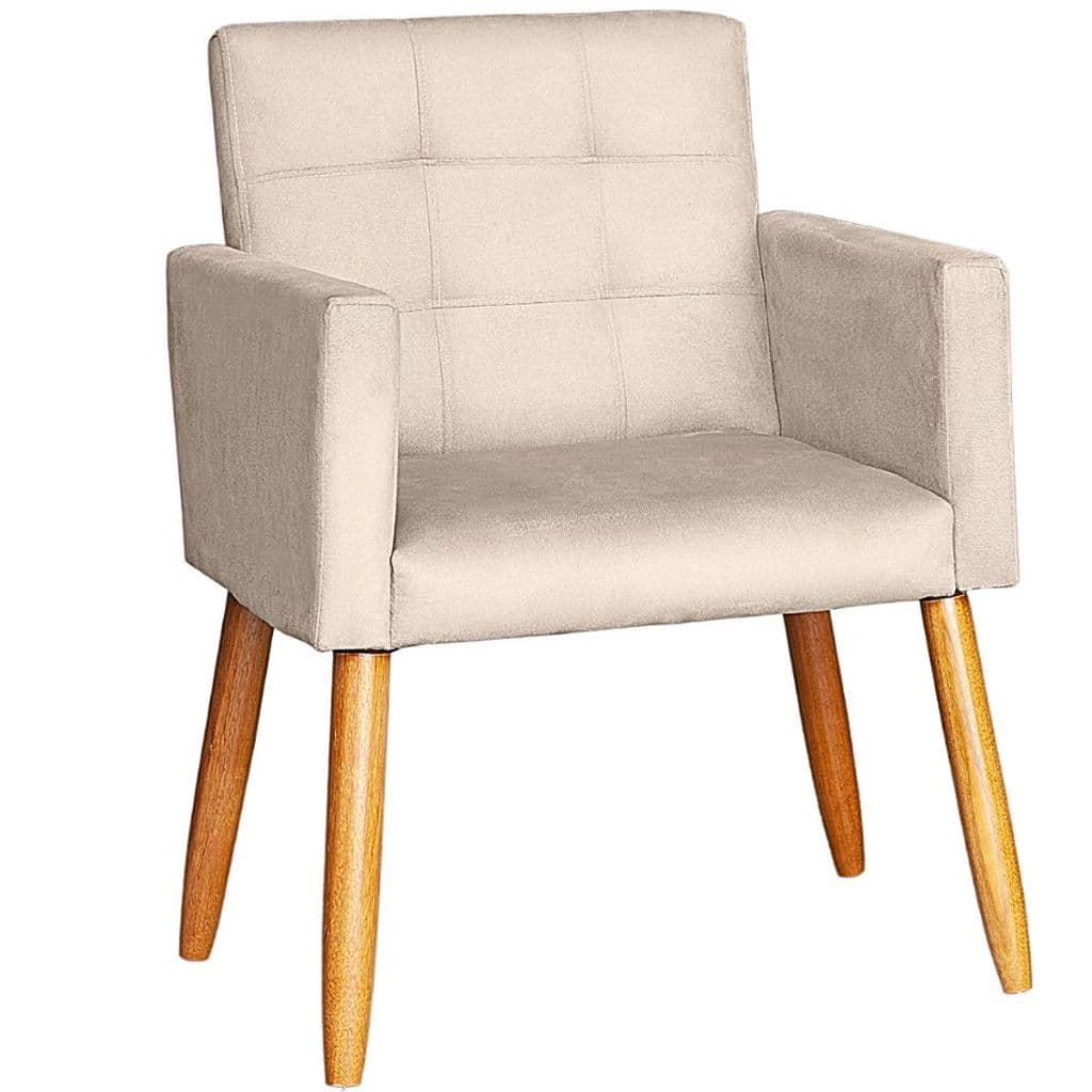 Poltrona Decorativa Tecido Suede Pés de Madeira Resistente para Recepção Comercial